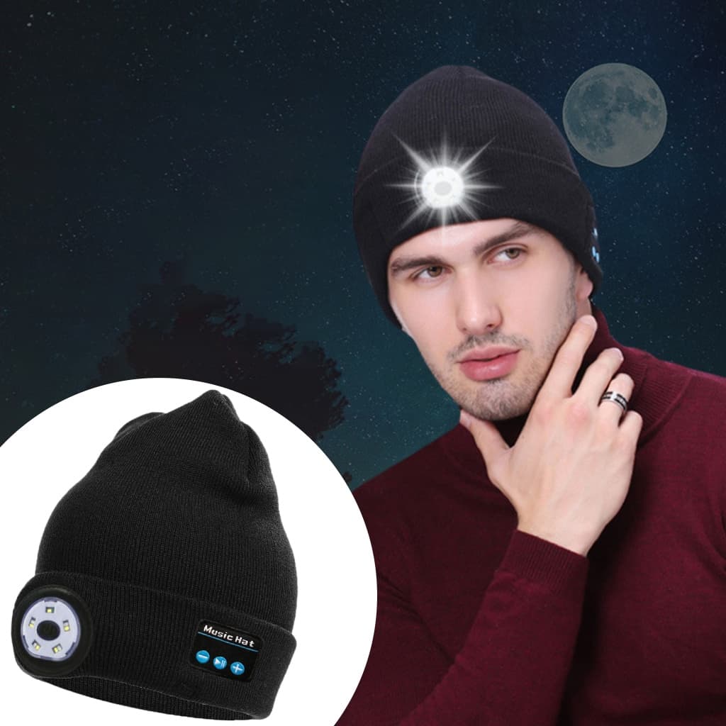 Zimowa czapka z latarką i bluetooth